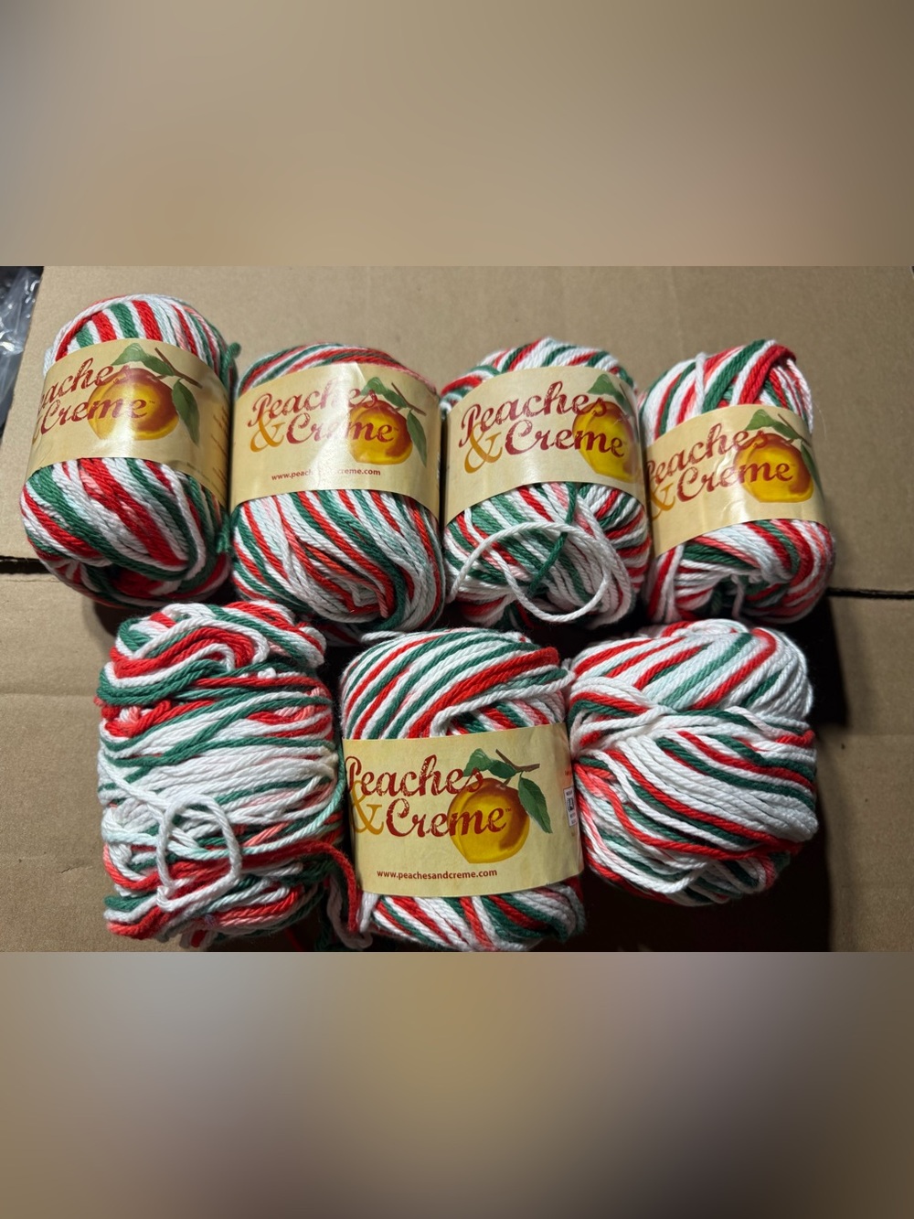 Peaches & Cream Yuletide Red, White and Green Yarn (Lot of 7)